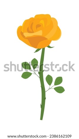 Rose flower vector illustration. Yellow rose vector. Love flower. Floral clip art. Nature concept. Flowers and plants. Flat vector in cartoon style isolated on white background.