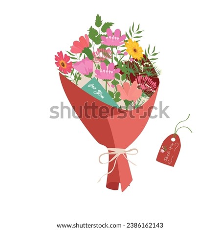 Bouquet of flower. Wild flower bouquet vector illustration. Summer flower. Floral bouquet wrapped in gift paper. Gift for special day, celebration day like birthday, teacher day, women day.