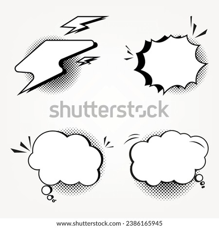 SET of four different style of bubble shapes and elements set, with black halftone abstract on white background. Vector illustration for banners sales off promo