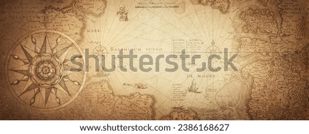 Old map collage background. A concept on the topic of sea voyages, discoveries, pirates, sailors, geography, travel and history. Pirate, travel and nautical background.  Royalty-Free Stock Photo #2386168627