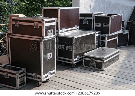 suitcases with equipment for a concert Royalty-Free Stock Photo #2386179289