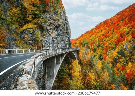 Mountain bridge in autumn landscape