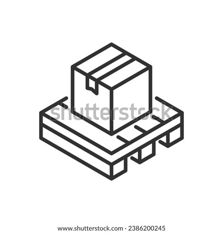 A box on a pallet, linear icon. Isometric style. Loading. Logistics. Line with editable stroke Royalty-Free Stock Photo #2386200245