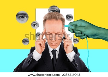 Photo cartoon comics sketch collage picture of tired upset guy needing brain charge isolated creative background