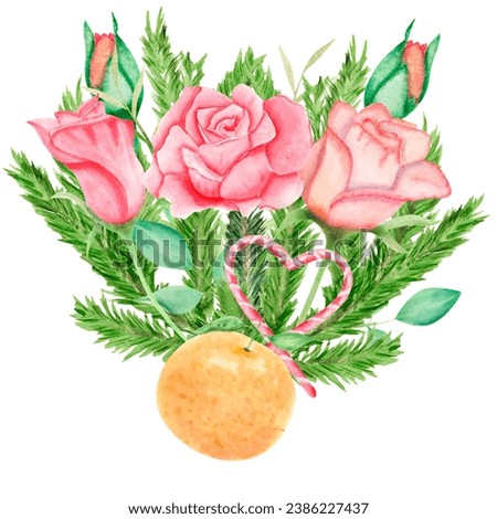New year watercolor arrangements hand drawn on a transparent background