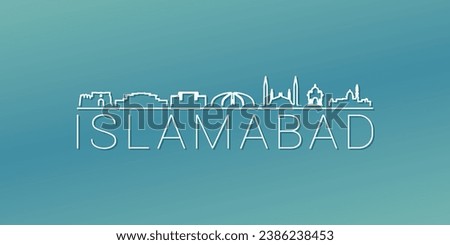 Islamabad, Islamabad Capital Territory, Pakistan Skyline Linear Design. Flat City Illustration Minimal Clip Art. Background Gradient Travel Vector Icon.