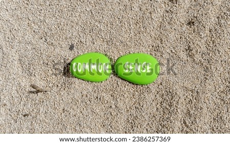 Common sense symbol. Concept words Common sense on beautiful green stone. Beautiful sea sand beach background. Business, motivational common sense concept. Copy space.