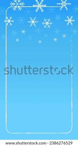 Blue Christmas story frame template with snowflakes.