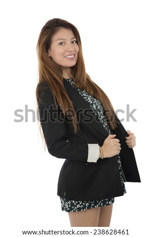  Portrait of a beautiful young woman posing against a white background