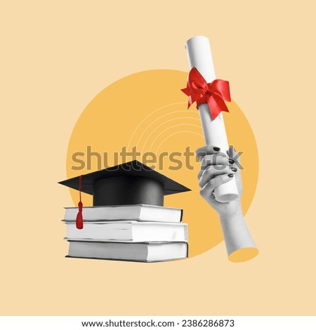 Hand with diploma, achievement, graduation, cap, studying hard to graduate, achieving goals, finishing school, finishing college, education, graduation, next step in life, achieving success, finishing