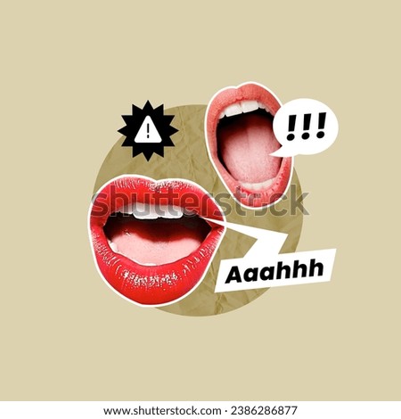 halftone mouth art, magazine style, female lips, smile, kiss, scream, mouth with tongue, poster, ideas, creativity, Mouth, Composite Image, Retro, Lips, Human Mouth, Old Fashioned, Scream, Kissing Royalty-Free Stock Photo #2386286877