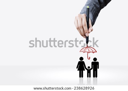 Close up of hand drawing sketches of happy family
