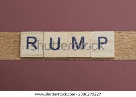 gray word rump made of wooden square letters on brown background