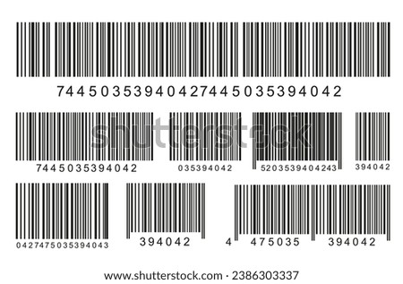 Barcode, QR code, identification tracking code. Serial number, product ID with digital information. Store or supermarket scan labels, price tag. Marketing. Simple fake bar code PNG image vector.
