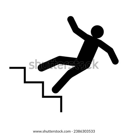 Fall from stairs hazard icon symbol pictogram. Editable EPS 10 vector illustration isolated on white background. Royalty-Free Stock Photo #2386303533