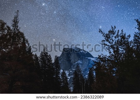 Half Dome night sky stars in yosemite national park