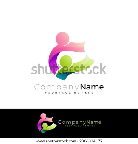 Family care logo with social design template, 3d colorful, people