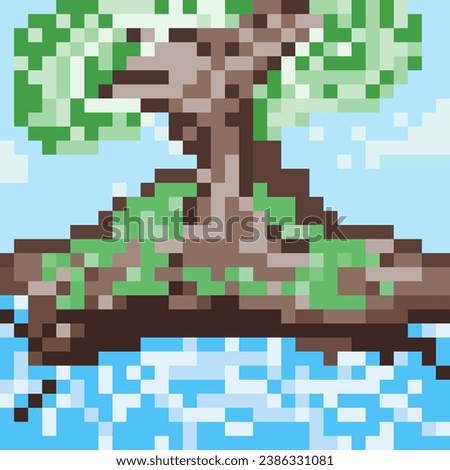 pixel art of a tree located on a remote island in the middle of the sea