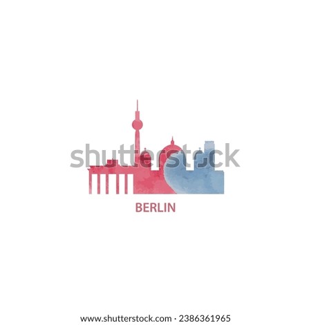 Berlin watercolor cityscape skyline city panorama vector flat modern logo, icon. Germany emblem concept with landmarks and building silhouettes. Isolated graphic
