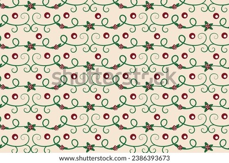 
Christmas flourishes swirls holly leaves Seamless Pattern, winter vibes berry leaf modern Christmas pattern, holiday green ornate Christmas pattern, wrapping paper holiday holly printing fabric 