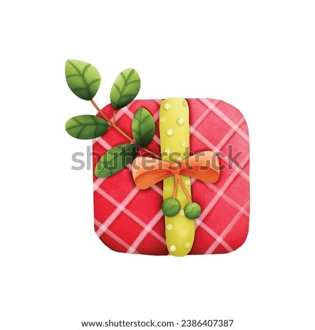 Gift box with leaf Christmas on whtie isolate background