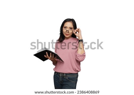 Beautiful Asian Girl Reading Isolated Background