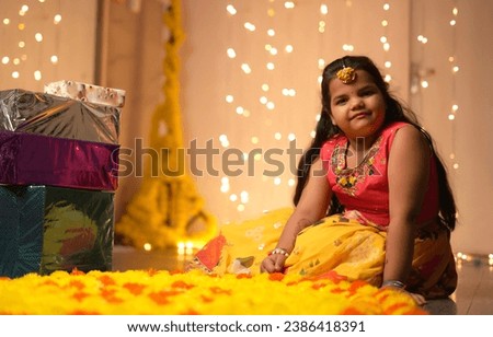 Indian Kid girl celebrating diwali
