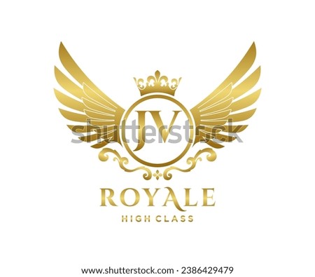Golden Letter JV template logo Luxury gold letter with crown. Monogram alphabet . Beautiful royal initials