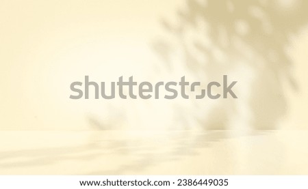 Wall interior background, studio  and backdrops show products. with leaf shadow from window color beige and white. background for text insertion and presentation of product 