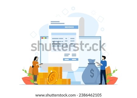 Payroll online payment concept, invoice sheet, Calculate salary, budget, Salary, wage payment, salary payroll system, automatic payment, office accounting administration or calendar payment date. Royalty-Free Stock Photo #2386462105