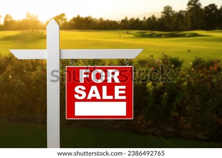 Conceptual sign against beautiful landscape with text - FOR SALE