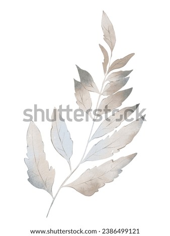 Watercolor floral illustration of winter frozen branch with leaves. Watercolor floral branch