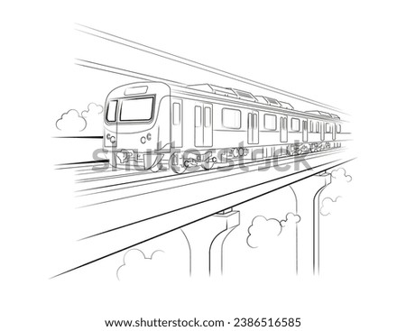 Metro train vector illustration sketch line work. the capital city of Bangladesh. Metro rail of Bangladesh Royalty-Free Stock Photo #2386516585
