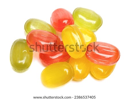 colorful fruit hard candy isolated on white. lollipop, candy, sweetmeat Royalty-Free Stock Photo #2386537405