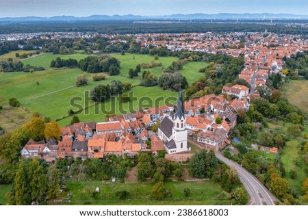 aerial view of the middle age village Jockgrim in germany rheinland pfalz Royalty-Free Stock Photo #2386618003