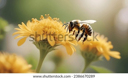 The bees get pollen high quality AI generating image. Royalty-Free Stock Photo #2386670289
