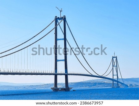 "1915 Çanakkale Bridge" in Turkey. - A bridge connecting Asia and Europe, opened in 2022. Remote shooting. Royalty-Free Stock Photo #2386673957
