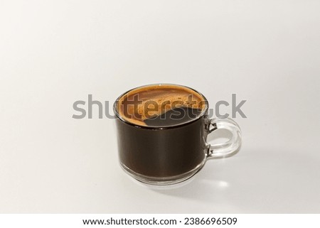 Hot menu with espresso coffee in the cup put in white background , Isolate picture.
