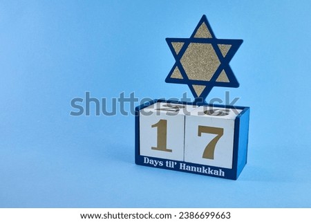 Hanukkah Countdown Calendar. Hanukkah Calendar with David star and dreidel.