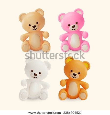 3d Different Color Cute Teddy Bear Toy Set Cartoon Style Symbol of Romance and Childhood. Vector illustration of Baby Bear Doll Character Royalty-Free Stock Photo #2386704521