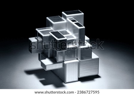 Asymetric Rubik cube in black and white Royalty-Free Stock Photo #2386727595