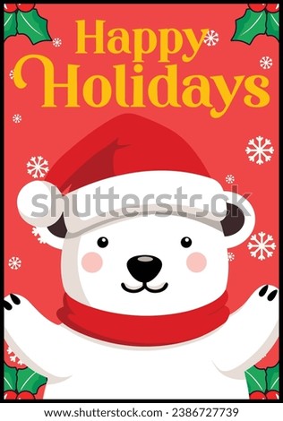 Joyful Polar Bear with Santa Hat: Featured in Merry Christmas Greeting Cards and Posters