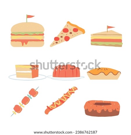 Cafe Food, burger, sandwich, pizza, donuts, pie, cake, fast food
