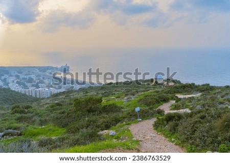 The Holy Family Chapel on Mount Carmel in Haifa with the sea in the background,Israel Royalty-Free Stock Photo #2386763529