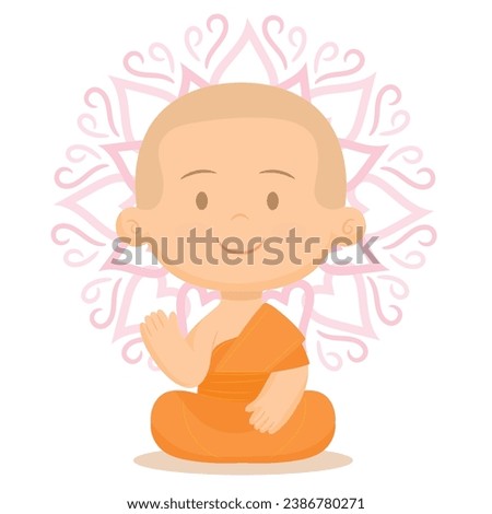 Little buddha cartoon character meditation on lotus flower