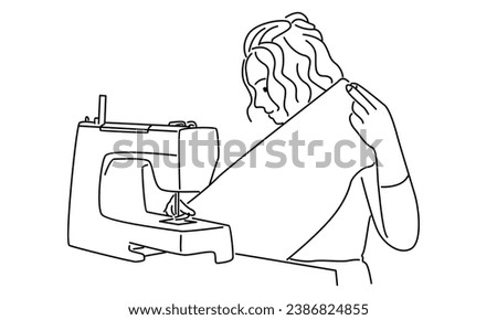 line art of woman using sewing machine Royalty-Free Stock Photo #2386824855