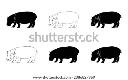 set of black hippo silhouettes, Hippo Vector illustration, Hippopotamu isolated on white background