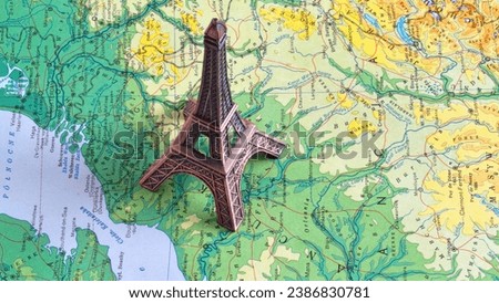 Eiffel tower on Paris,France geographical map Stock Photo with high resolution 