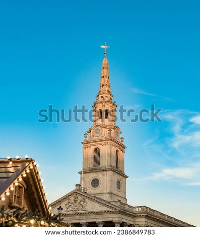 LONDON - November 12, 2021 The spire of St Martin in the Fields, designed by James Gibbs and built in 1726 at the north-east corner of Trafalgar Square, London, UK.