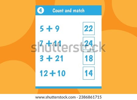 Basic math addition for kids. An educational worksheet for kids.  number counts.Vector design Free Vector.